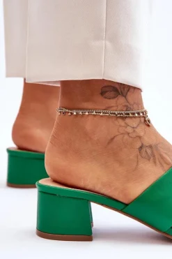 Boto Klapki Na Obcasie|Klapki Damskie Klasyczne*Klasyczne Skórzane Klapki Na Niskim Obcasie Zielone Miley