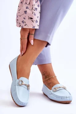 Clearance Boto Klasyczne Skórzane Mokasyny Jasnoniebieskie Verona