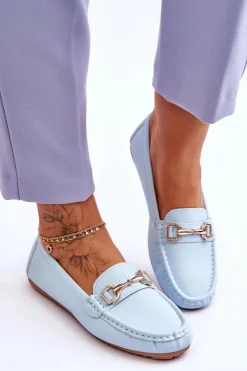 Clearance Boto Klasyczne Skórzane Mokasyny Jasnoniebieskie Verona
