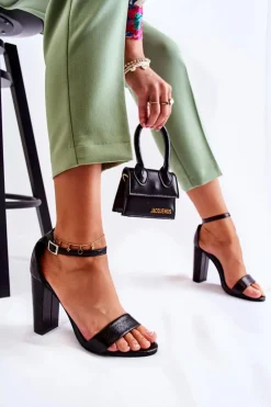 Damskie Boto Klasyczne Skórzane Sandałki Na Słupku Czarne Sallen