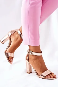 New Laura Messi Klasyczne Skórzane Sandały Na Słupku 1760 Champagne