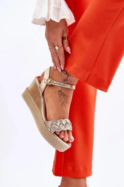 Boto Sandały Na Koturnie*Klasyczne Skórzane Sandały Na Koturnie Złote Denisse