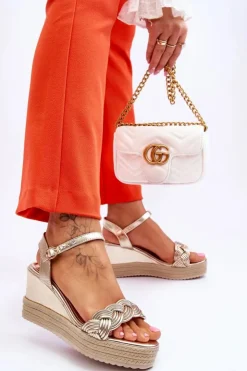 Boto Sandały Na Koturnie*Klasyczne Skórzane Sandały Na Koturnie Złote Denisse