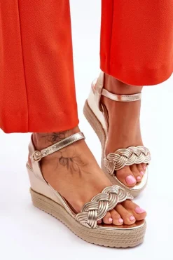 Boto Sandały Na Koturnie*Klasyczne Skórzane Sandały Na Koturnie Złote Denisse