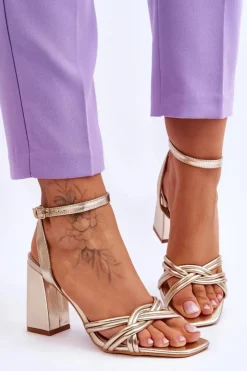 Damskie Boto Klasyczne Skórzane Sandały Na Słupku Złote Bernett