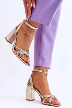 Damskie Boto Klasyczne Skórzane Sandały Na Słupku Złote Bernett