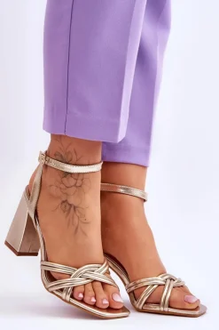 Damskie Boto Klasyczne Skórzane Sandały Na Słupku Złote Bernett