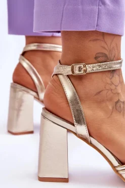 Damskie Boto Klasyczne Skórzane Sandały Na Słupku Złote Bernett