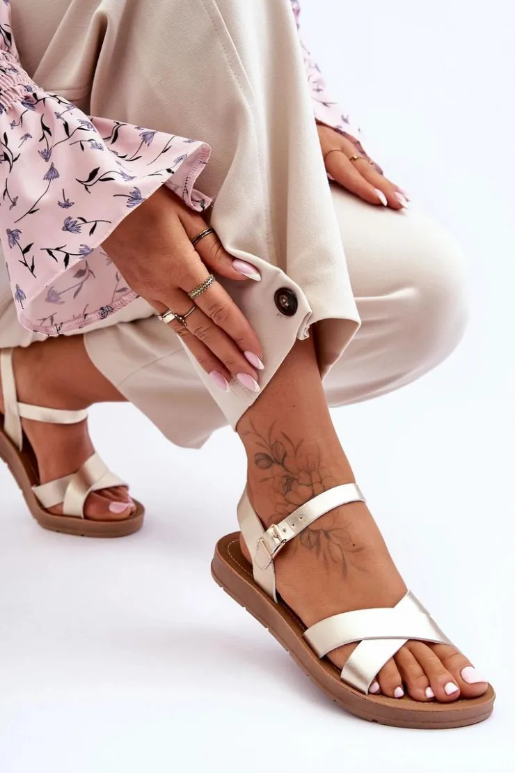 Best Boto Klasyczne Skórzane Sandały Damskie Złote Talisma