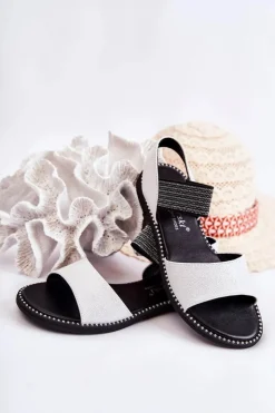 Damskie buty S.Barski Dziewczęce|Sandały Płaskie*Klasyczne Skórzane Sandały Z Ćwiekami Srebrne Shelly Srebrny