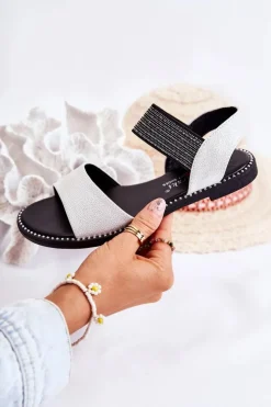 Damskie buty S.Barski Dziewczęce|Sandały Płaskie*Klasyczne Skórzane Sandały Z Ćwiekami Srebrne Shelly Srebrny