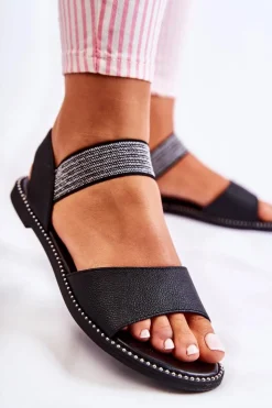 Damskie Damskie buty S.Barski Klasyczne Skórzane Sandały Z Ćwiekami Czarne Shelly