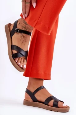 Damskie Boto Klasyczne Skórzane Sandały Damskie Czarne Talisma