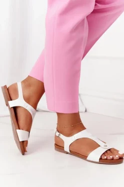 Damskie Damskie buty S.Barski Klasyczne Skórzane Sandały S.Barski 541-8 Srebrne