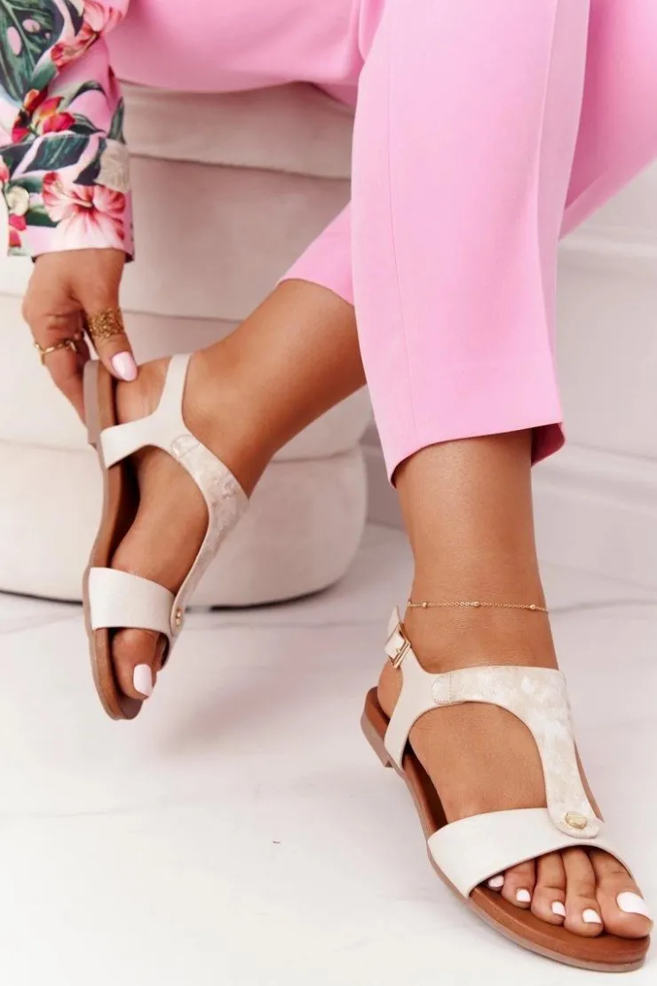 Sale Damskie buty S.Barski Klasyczne Skórzane Sandały S.Barski 541-8 Złote