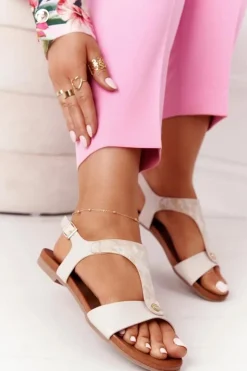 Sale Damskie buty S.Barski Klasyczne Skórzane Sandały S.Barski 541-8 Złote