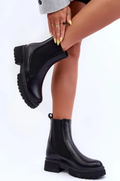 Damskie Boto Klasyczne Skórzane Sztyblety Botki Czarne Isminna
