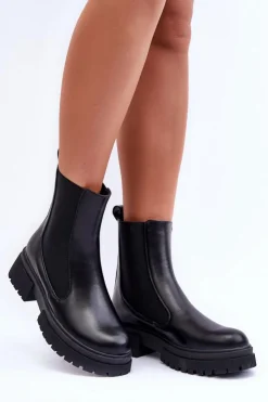 Damskie Boto Klasyczne Skórzane Sztyblety Botki Czarne Isminna