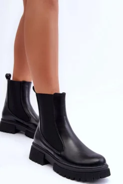 Damskie Boto Klasyczne Skórzane Sztyblety Botki Czarne Isminna
