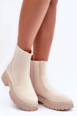 Damskie Boto Klasyczne Skórzane Sztyblety Botki Beżowe Isminna