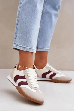 Hot Boto Klasyczne Sneakersy Damskie Z Eko Skóry Beżowo-Bordowe Maretina