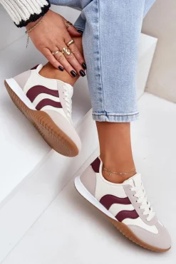 Hot Boto Klasyczne Sneakersy Damskie Z Eko Skóry Beżowo-Bordowe Maretina