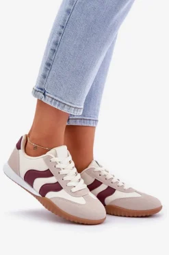 Hot Boto Klasyczne Sneakersy Damskie Z Eko Skóry Beżowo-Bordowe Maretina