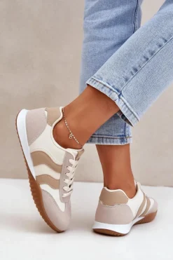 Hot Boto Klasyczne Sneakersy Damskie Z Eko Skóry Beżowe Maretina Beżowy