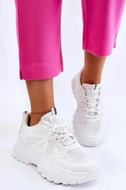 Boto Sneakersy Damskie*Klasyczne Sneakersy Na Platformie Białe Larec
