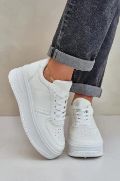 Damskie Boto Klasyczne Sneakersy Z Eko Skóry Na Platformie Białe Dorreia