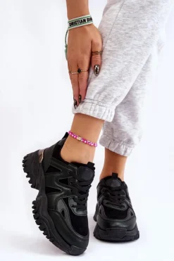 Damskie Boto Klasyczne Sportowe Buty Na Platformie Czarne Bowie