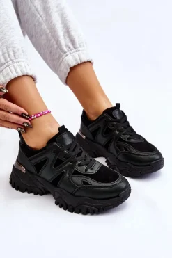 Damskie Boto Klasyczne Sportowe Buty Na Platformie Czarne Bowie