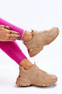 Boto Sneakersy Damskie*Klasyczne Sportowe Buty Na Platformie Ciemnobeżowe Bowie