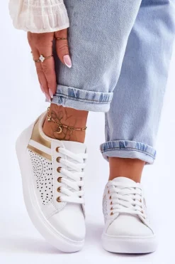 Boto Klasyczne Sportowe Buty Z Ażurowym Wzorem Biało-Złote Happier