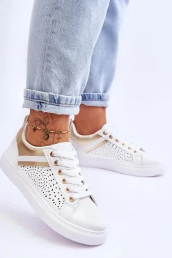 Boto Klasyczne Sportowe Buty Z Ażurowym Wzorem Biało-Złote Happier
