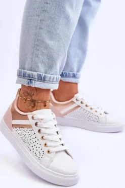 Damskie Boto Klasyczne Sportowe Buty Z Ażurowym Wzorem Biało-Różowo-Złote Happier