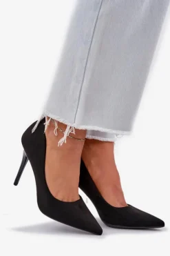 Boto Czółenka Klasyczne*Klasyczne Szpilki Z Eko Zamszu Czarne Navinda