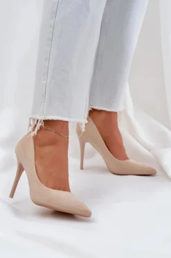 Damskie Boto Klasyczne Szpilki Z Eko Zamszu Jasnobeżowe Navinda