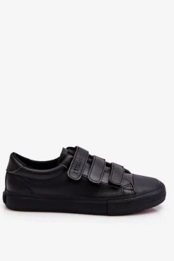 Big Star Shoes Trampki Damskie Big Star|Trampki Damskie Niskie*Klasyczne Tenisówki Na Rzepy Big Star LL274A206 Czarne