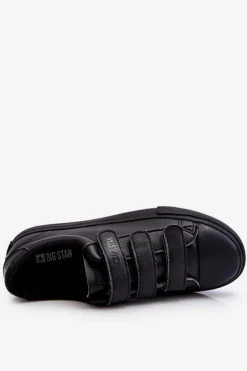 Big Star Shoes Trampki Damskie Big Star|Trampki Damskie Niskie*Klasyczne Tenisówki Na Rzepy Big Star LL274A206 Czarne