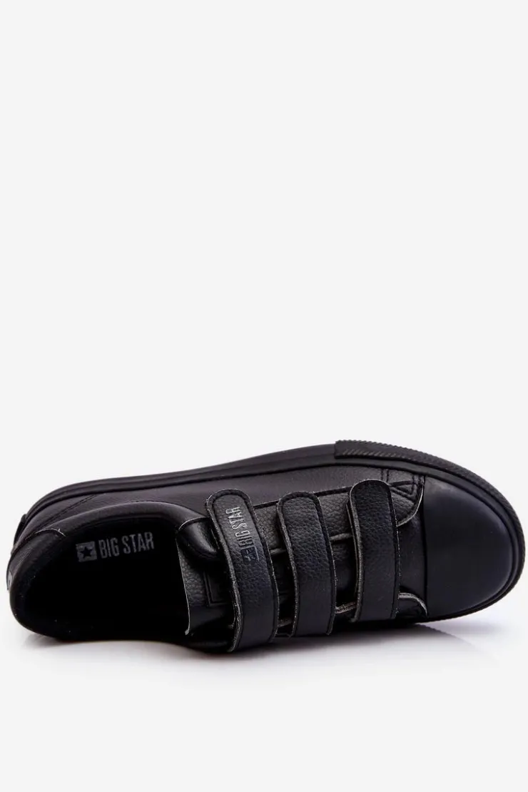 Big Star Shoes Trampki Damskie Big Star|Trampki Damskie Niskie*Klasyczne Tenisówki Na Rzepy Big Star LL274A206 Czarne