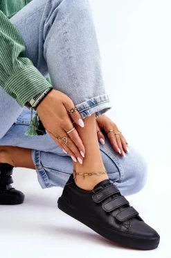 Big Star Shoes Trampki Damskie Big Star|Trampki Damskie Niskie*Klasyczne Tenisówki Na Rzepy Big Star LL274A206 Czarne