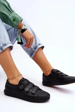 Big Star Shoes Trampki Damskie Big Star|Trampki Damskie Niskie*Klasyczne Tenisówki Na Rzepy Big Star LL274A206 Czarne