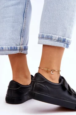 Big Star Shoes Trampki Damskie Big Star|Trampki Damskie Niskie*Klasyczne Tenisówki Na Rzepy Big Star LL274A206 Czarne