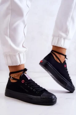 Damskie Cross Jeans Klasyczne Trampki JJ2R4019C Czarne