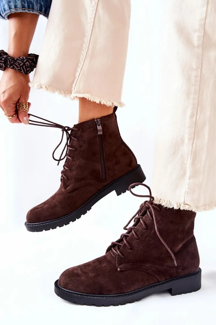 Sale Boto Klasyczne Wiązane Botki Brązowe Melome