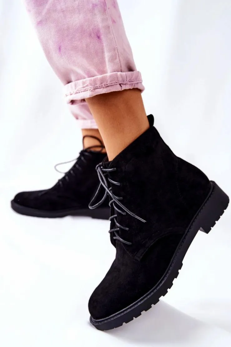 Damskie Boto Klasyczne Wiązane Botki Czarne Melome