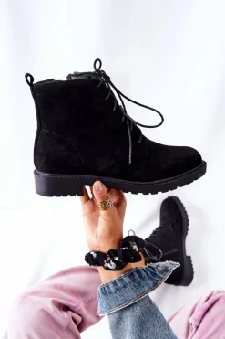 Damskie Boto Klasyczne Wiązane Botki Czarne Melome
