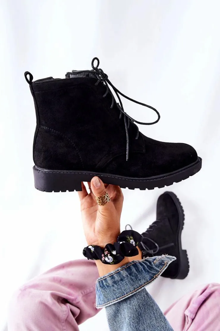 Damskie Boto Klasyczne Wiązane Botki Czarne Melome