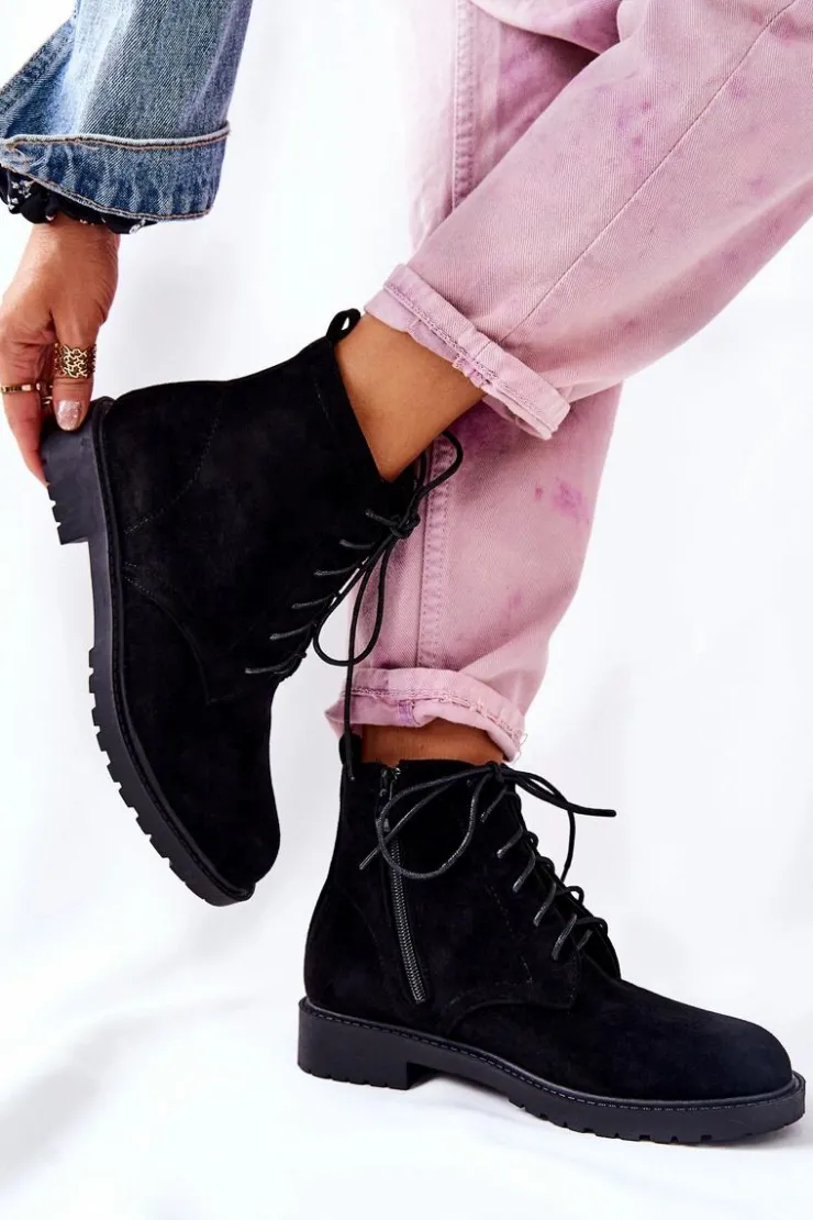 Damskie Boto Klasyczne Wiązane Botki Czarne Melome